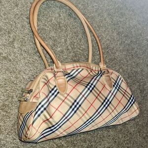 Burberry Tan and Black Check Shoulder Bag